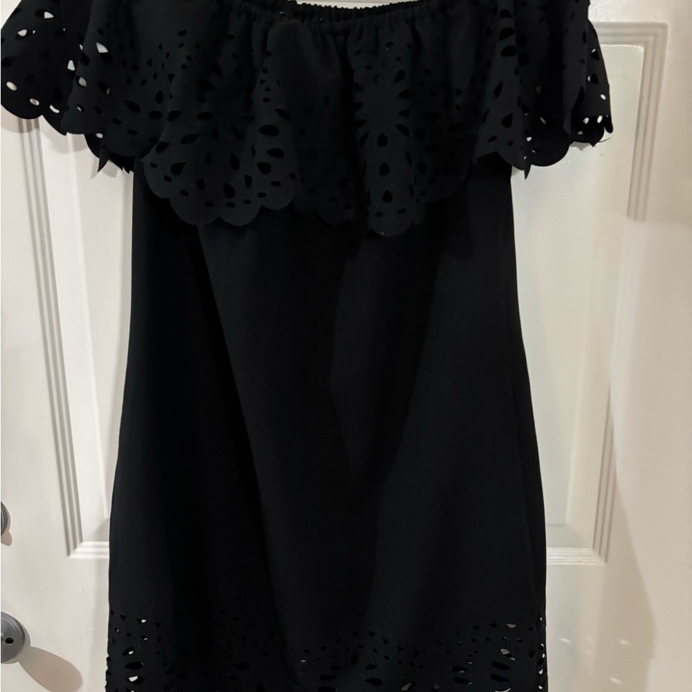 Black Off-Shoulder Dress with Eyelet Details